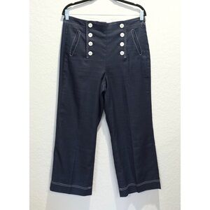 J. Crew Peyton Sailor Stretch Linen Cropped Wide Leg Pants Size 10 Navy Retro